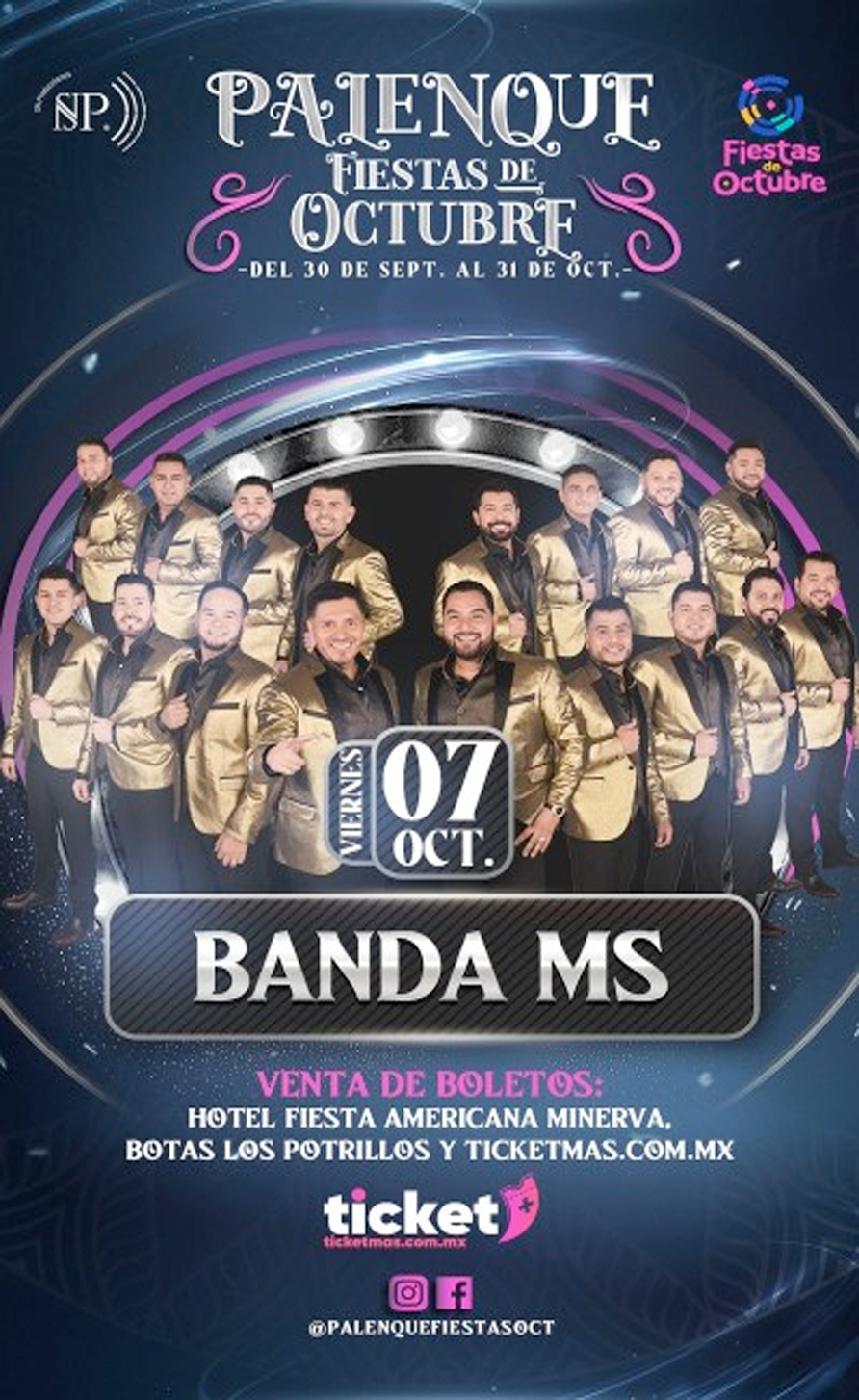 Precio de boletos Banda MS Palenque Fiestas de Octubre 2022