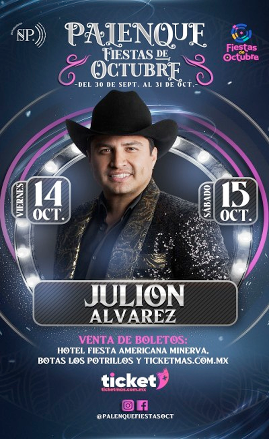Precio de boletos Julion Alvarez Palenque Fiestas de Octubre 2022